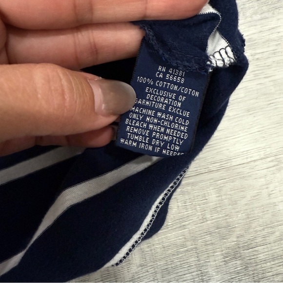Ralph Lauren Navy and White Cotton Striped V Neck T-Shirt - Picture 4 of 16